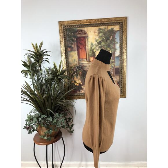 AZ Women’s Tan Cutout Sweater Long Sleeve Ribbed Knit Viscose Blend Small Preppy - Picture 3 of 9